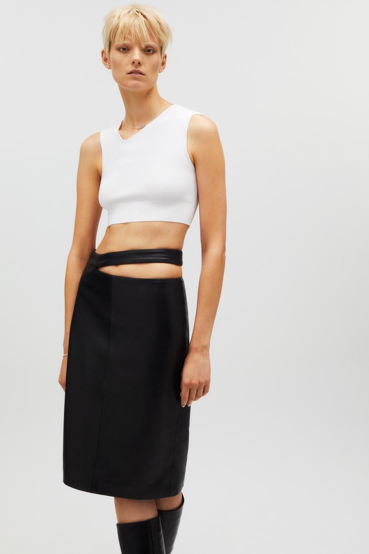 LEATHER MIDI SKIRT KAIA x ZARA Black ZARA United States